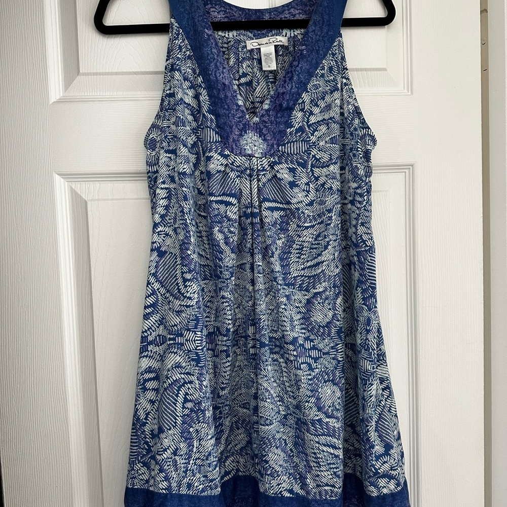 Oscar de la Renta Blue, Purple and White Patterned Mini Dress